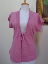 CYNTHIA ROWLEY Antique Pink 100% Cashmere Short Sleeve Tie-Front Cardiga... - £23.34 GBP