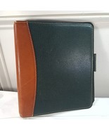 Franklin Quest binder planner hunter green camel top grain leather 7 rin... - $82.06 CAD