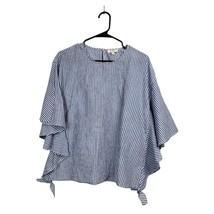 Umgee Shirt Women’s Small Boho Flowy Sleeve Blue &amp; White Stripe with Ties - £18.09 GBP