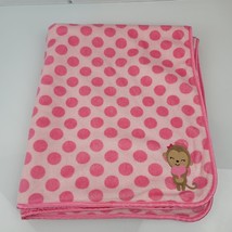 Carter&#39;s CHILD of MINE Pink Polka Dot Monkey Baby Blanket Lovey Plush Sherpa - £31.57 GBP