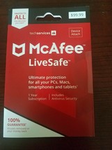 McAfee LiveSafe 2018 Unlimited Devices PCs Mac Android iOS 1 Year License - £30.95 GBP