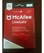 McAfee LiveSafe 2018 Unlimited Devices PCs Mac Android iOS 1 Year License - £31.10 GBP