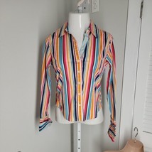 Tommy Jeans Button Up Collared Shirt ~ Sz XL ~ Striped ~ Pink Blue Yellow - $27.89