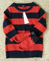 Lands End Women&#39;s 3/4 Slv Lofty Cable Sweater with Mittens Radiant Navy ... - $29.99