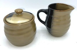  Creamer &amp; Sugar Bowl &amp; Lid Dust Black by SANGO Beige Black Brown Tan Pa... - $32.66