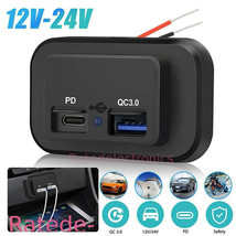 12-24V Power Outlet 4.8A Dual USB PD QC3.0 Car Boat RV Fast Charger Socket LED - £11.14 GBP