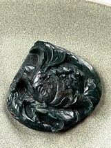 Nicely Carved Large Dark Green w Hints of Cranberry Wispy Flower Stone Pendant o - £30.17 GBP