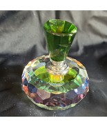 Glass Crystal Rainbow Prism Perfume Bottle With Emerald Green Lid Unused - $24.37 CAD