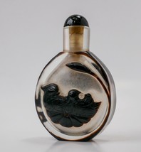 3&quot; Snuff Bottle | Vintage Chinese Peking Glass Phoenix Koi Carved Snuff ... - $84.15