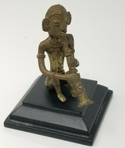 Rag-Dung Figurine Tibetan Seated Player Vintage Handmade Brass Wood Pedestal  - £22.74 GBP
