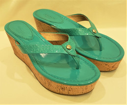 COACH Wedge Sandals Size-9B Dark Turquoise Patent Leather - £23.10 GBP