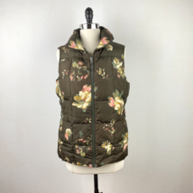Lands’ End Down Puffer Vest Brown Floral Small 6-8 Zip Front Snap Pocket... - $33.66
