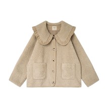 Loose Cute Lace Ruffled Collar Doll Plush Coat  Jacket  Autumn Winter Lamb coat - £54.82 GBP