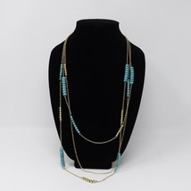 Gold w/ Aqua &amp; Gold Beads on a Layered Necklace - £7.93 GBP