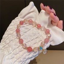 New Arrival Pink Natural Strawberry Crystal White Lighted Beads Elastic Rope Bea - £14.73 GBP