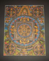 Vintage Thangka Mandala Hand Painting Buddhist Meditating Buddha Gold Gilt, Silk - £314.23 GBP