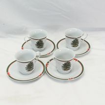 Ribbons and Tree Cups and Saucers 4 Cups 4 Saucers Christmas Xmas - $11.75
