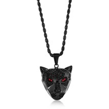 Stainless Steel Panther w/Ruby CZ Eyes Necklace - Black Plated - £72.73 GBP