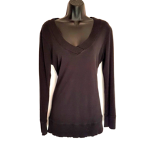 Falls Creek V Neck Stretch Knit Top Black Long Sleeves size Large Cotton... - £13.86 GBP