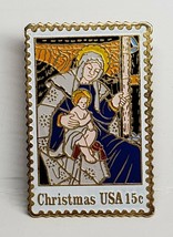 Madonna Christmas USPS 15 cents 1978 postage stamp replica gold tone enamel push - £18.38 GBP