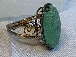 Noa Zuman Ring Fashion Jewelry Size 8.75 Green Patterned Oval Stone Prong - $29.65