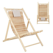 Solid Fir Wood Lounge Chair with 3-Level Adjustable Backrest and Soft Pa... - £217.11 GBP