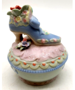 Porcelain Musical Trinket Box Victorian Boot Shoe with Flowers - $246.53 MXN