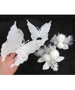 Large Clip On White Butterfly Pine cone Ornament Set of 4  Sequin  Brida... - £12.57 GBP