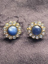 Vintage Screw Back Rhinestone and Opalescent Blue Earrings - £11.84 GBP