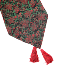 Vtg Holly &amp; Berries Tapestry Table Runner  72"x13" Solid Red Underside H... - $13.95