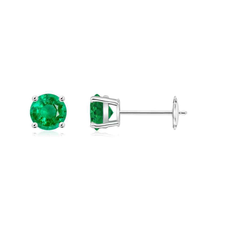 Primary image for Natural Emerald Solitaire Stud Earrings in 14K Gold (AAA, 5MM)