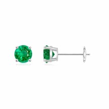 Natural Emerald Solitaire Stud Earrings in 14K Gold (AAA, 5MM) - £1,546.84 GBP