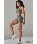 Light Grey Spaghetti Straps Bra and High Waist Shorts Workout Set - $3,104.92 MXN