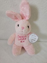 Dan Dee Easter Jesus Loves Me Bunny Rabbit Plush Stuffed Animal Pink Musical - £19.76 GBP