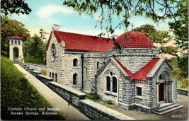 Arkansas Eureka Springs Catholic Church &amp; Steeple 1930-1945 Vintage Postcard - £7.39 GBP