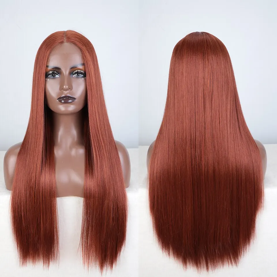 NOBLE GIRL Synthetic Lace Wig Long Straight Wigs Soft Ginger Colorful Ombre - £27.34 GBP+