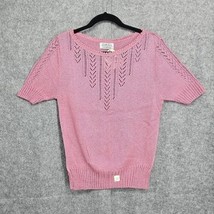 Vintage 80s Cuddle Knit Womens Top Sweater Medium Open Knit Pink Crochet USA NWT - $39.39