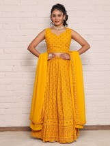 Yellow chikankari lehenga choli with dupatta,haldi outfit,desiger yellow... - $66.50+