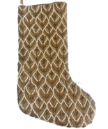 Nantucket Luxury Christmas Stocking Gold Ivory Beaded 20&quot; Beautiful Holiday - $39.17