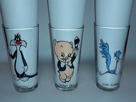 3 Looney Tunes 1973 Pepsi Glasses Road Runner Porky Sylvester Brockway Black - $24.00