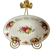 Royal Albert Old Country Roses Bless This Home Platter Gold Gilt Trim VTG - £23.70 GBP