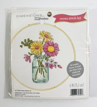 Dimensions Cross Stitch Kit Mason Jar Vase with Flowers 6&quot; Hoop Kit 72-7... - $8.79
