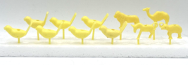 Vintage 1960&#39;s Yellow Animal Candle Holder Cake Picks Set of 11 SKU U229 - £19.97 GBP