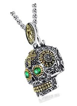 Stainless Steel Sugar Skull Pendant Necklace Gothic - $62.08