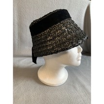 Ladies Black Raffia Hat with Velvet Ribbon Band sz 22 Vintage - £33.31 GBP