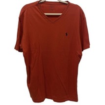 Polo Ralph Lauren Men's Short Sleeve Solid Red V-Neck T-Shirt Blue Logo Large - £8.25 GBP