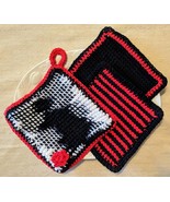 Bold Black, Red and White Potholder and Dishcloth Set; Tunisian Crochet - $15.00