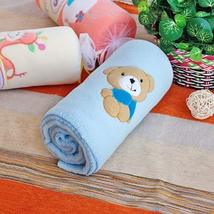 [Brown Bear - Blue] Embroidered Applique Coral Fleece Baby Throw Blanket (29.5 b - £15.02 GBP
