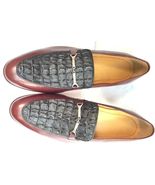 Black Maroon Men Exotic Crocodile Horn-Back Leather Shoes Moccasin Handm... - $273.52 CAD