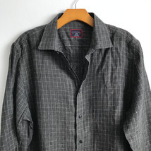 Untuck It Linen Shirt L Gray Collared Check Long Sleeve Button Down Basics - £25.93 GBP
